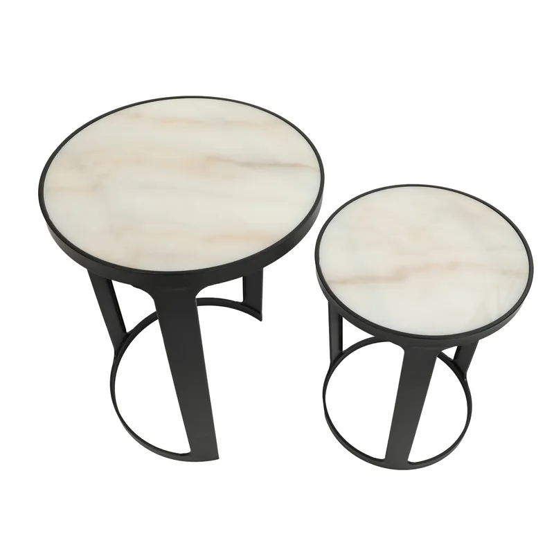 Isabelle Marble Nesting Side Tables Black, 48.5cm W x 48.5cm D x 68.5cm H (RRP $803) - Image 4