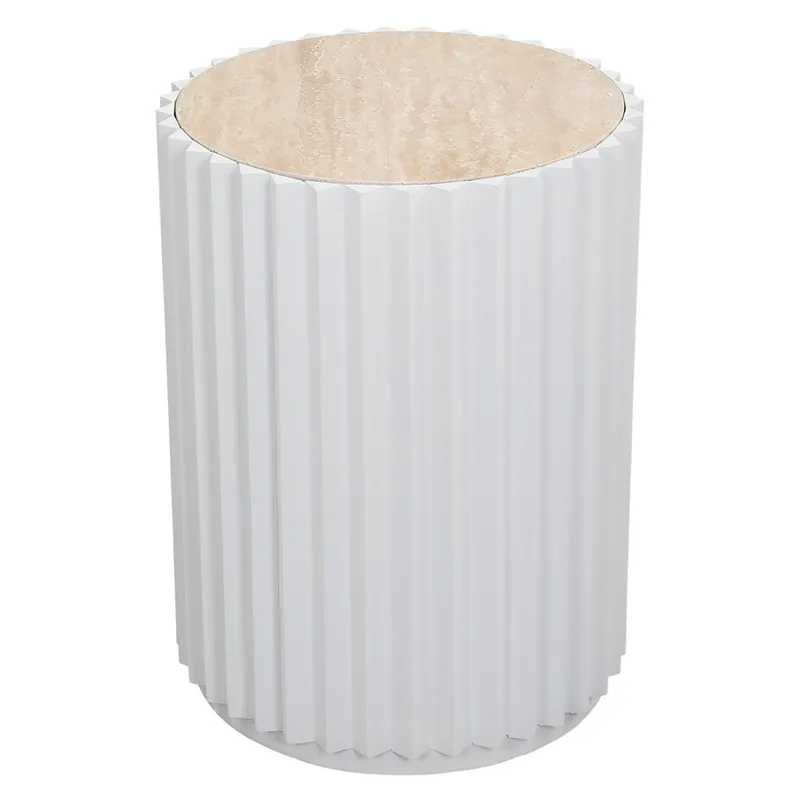 Carter Travertine Side Table White, 39.5cm W x 39.5cm D x 53cm H (RRP $561)