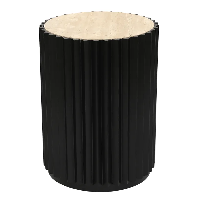 Carter Travertine Side Table Black, 39.5cm W x 39.5cm D x 53cm H (RRP $561)