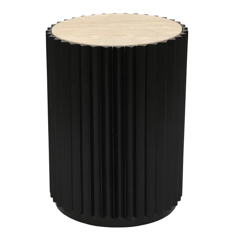 Carter Travertine Side Table Black, 39.5cm W x 39.5cm D x 53cm H (RRP $561) - Image 2