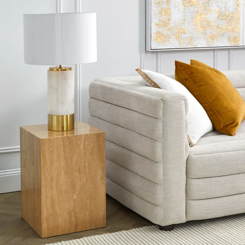 Hendrix Travertine Side Table, 35cm W x 35cm D x 50cm H (RRP $1243) - Image 2
