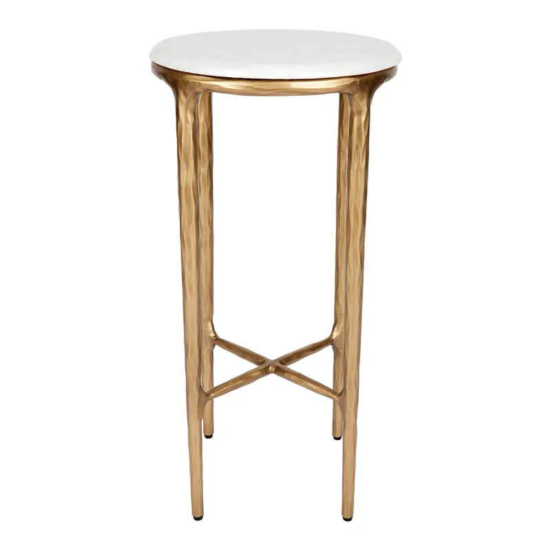 Heston Marble Petite Side Table Brass, 30cm Dia x 60cm H (RRP $1353)