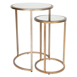 Serene Nesting Side Tables Antique Gold, 41cm Dia x 60cm H (RRP $935)
