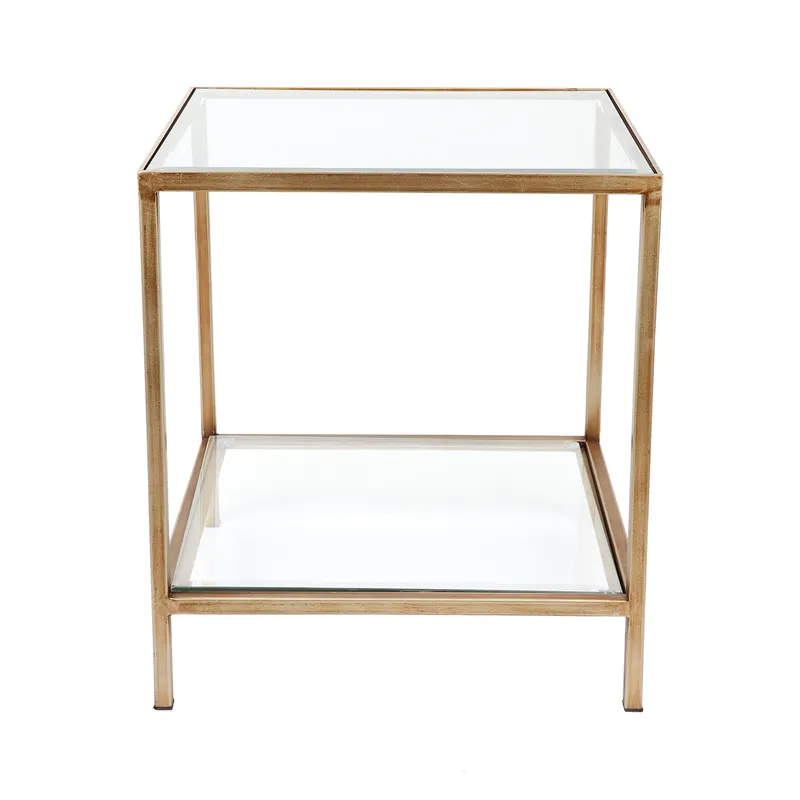 Cocktail Glass Square Side Table Antique Gold, 50cm W x 46cm D x 56cm H (RRP $539)