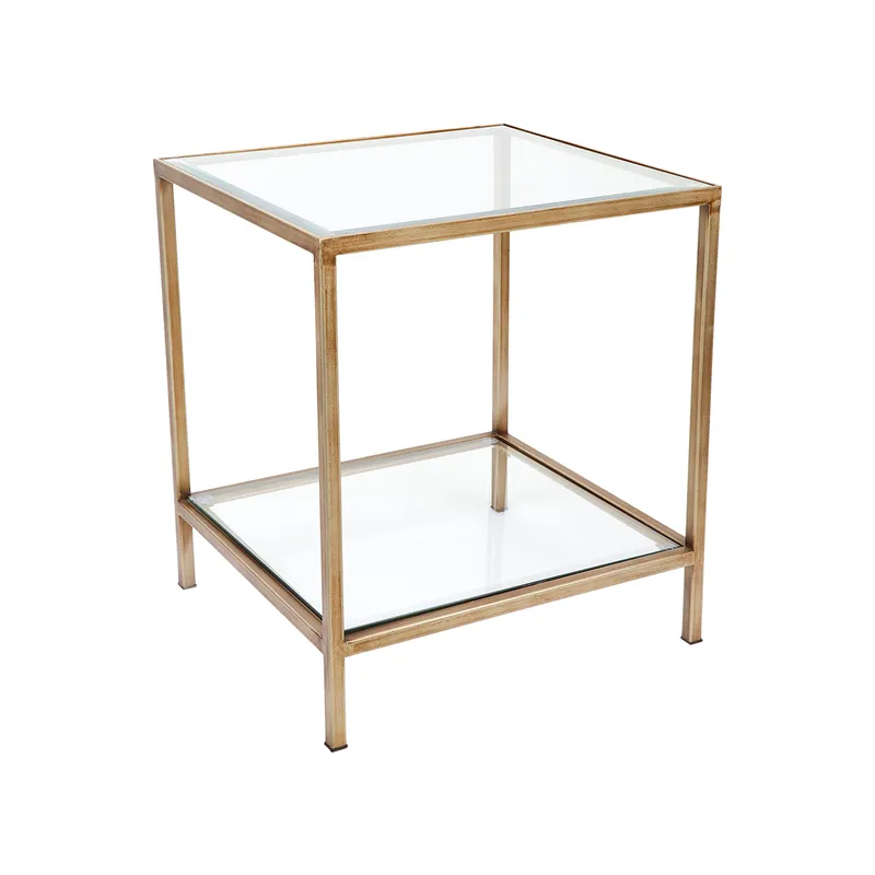 Cocktail Glass Square Side Table Antique Gold, 50cm W x 46cm D x 56cm H (RRP $539) - Image 3