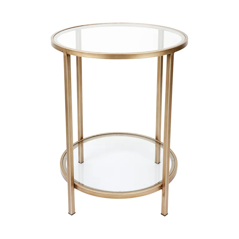 Cocktail Glass Round Side Table Antique Gold, 50cm Dia x 66cm H (RRP $583)