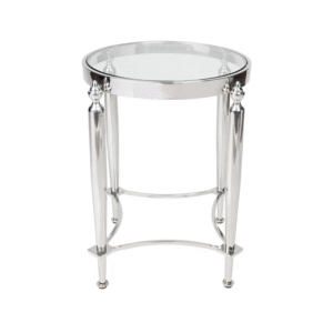 Jak Glass Side Table Nickel, 49cm Dia x 56cm H (RRP $1089)