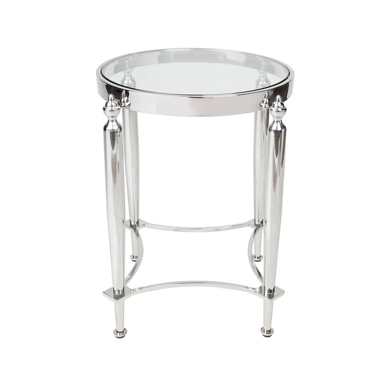 Jak Glass Side Table Nickel, 49cm Dia x 56cm H (RRP $1089)