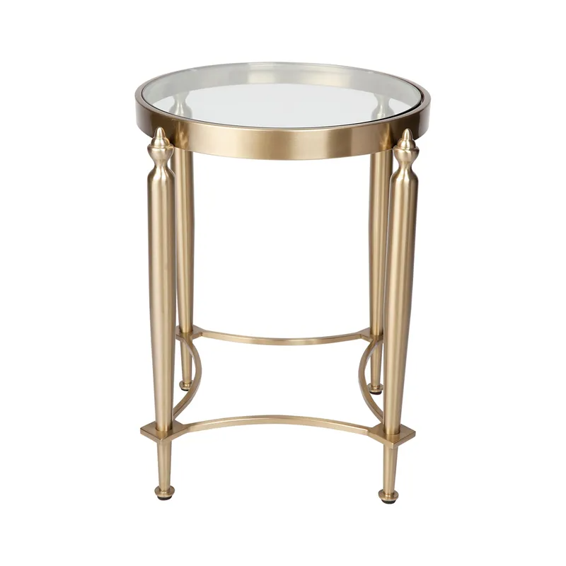 Jak Glass Side Table Gold, 49cm Dia x 56cm H (RRP $1199)