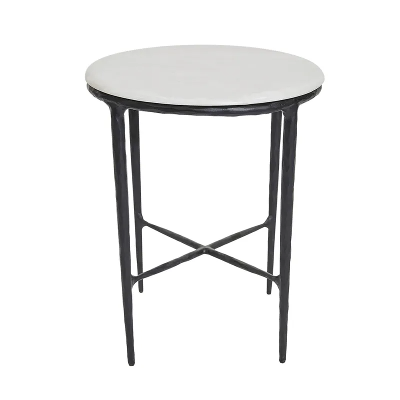 Heston Marble Round Side Table Black, 45cm Dia x 55cm H (RRP $1441)