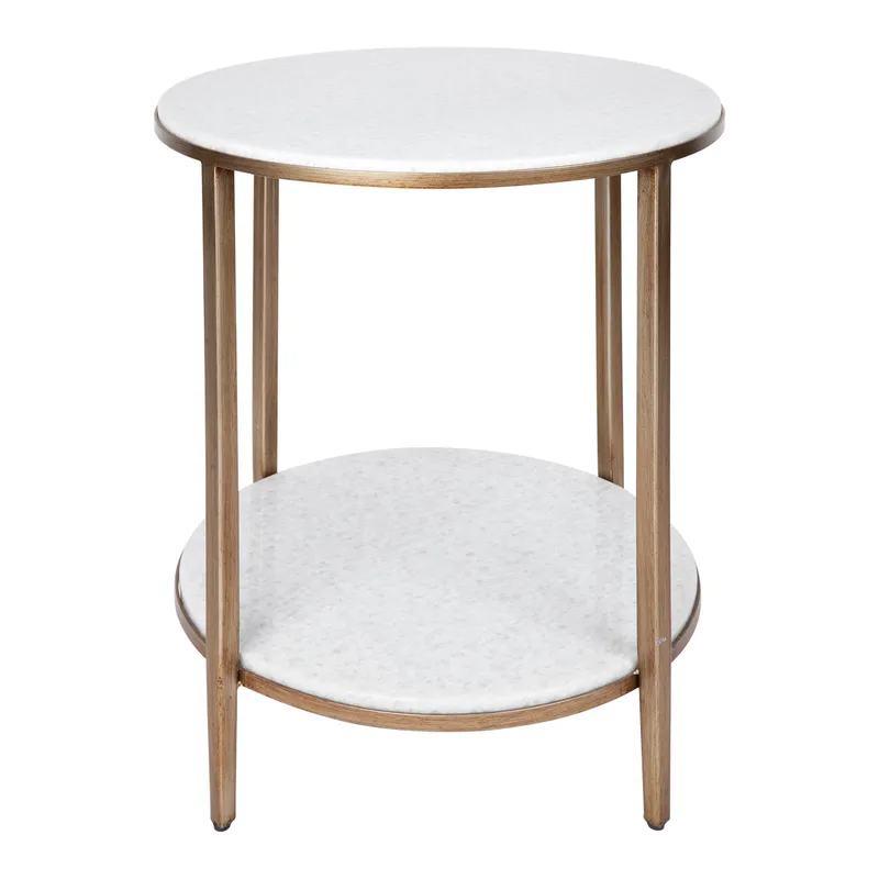 Chloe Stone Side Table Antique Gold, 50cm Dia x 66.5cm H (RRP $1485)