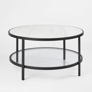 Palladium Black Iron Marble & Glass Coffee Table, L 90cm W 90cm H 45cm (RRP $1499)