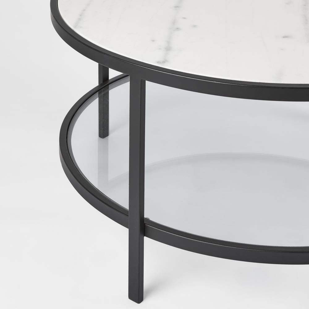 Palladium Black Iron Marble & Glass Coffee Table, L 90cm W 90cm H 45cm (RRP $1499) - Image 2