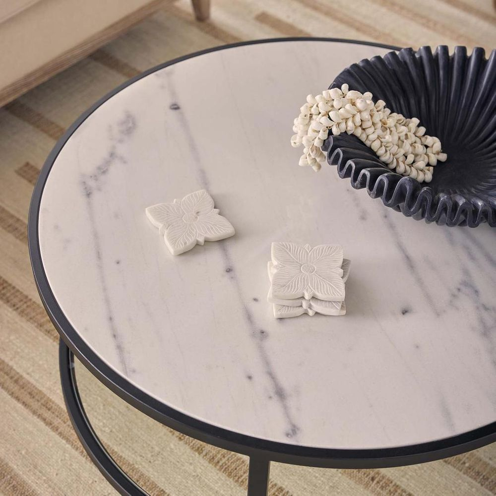 Palladium Black Iron Marble & Glass Coffee Table, L 90cm W 90cm H 45cm (RRP $1499) - Image 5