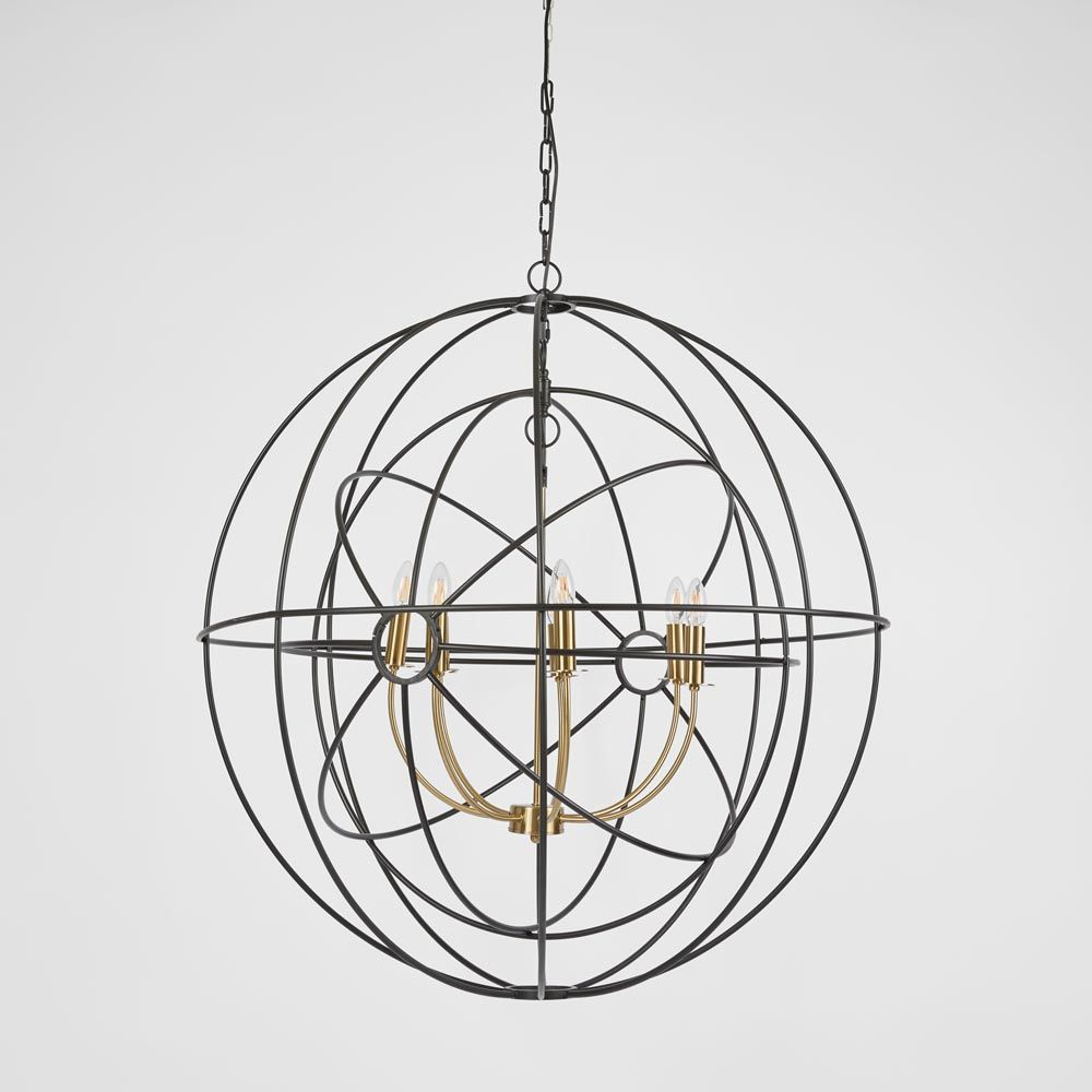 Large Black & Brass Iron Orb Pendant (RRP $1384)