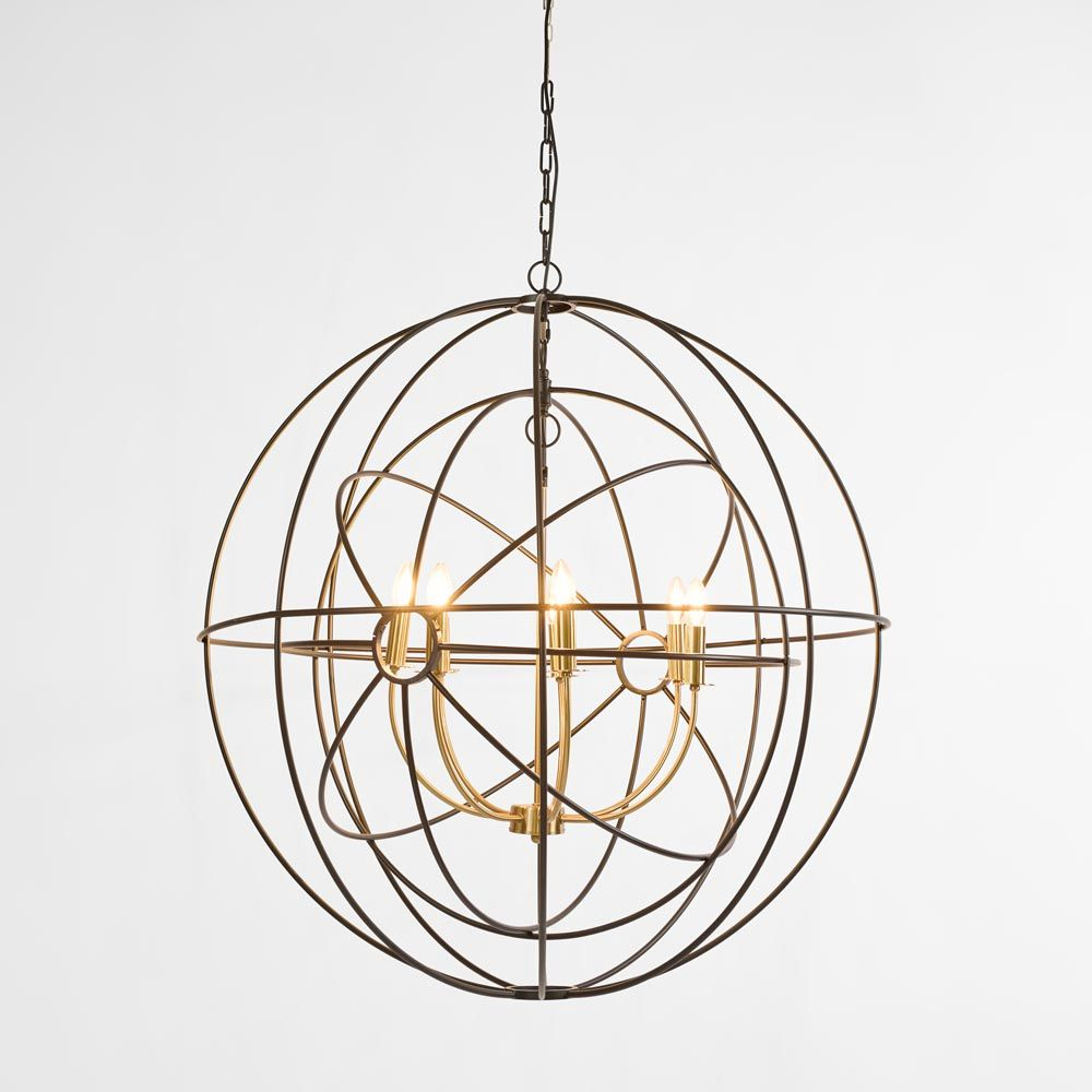 Large Black & Brass Iron Orb Pendant (RRP $1384) - Image 2