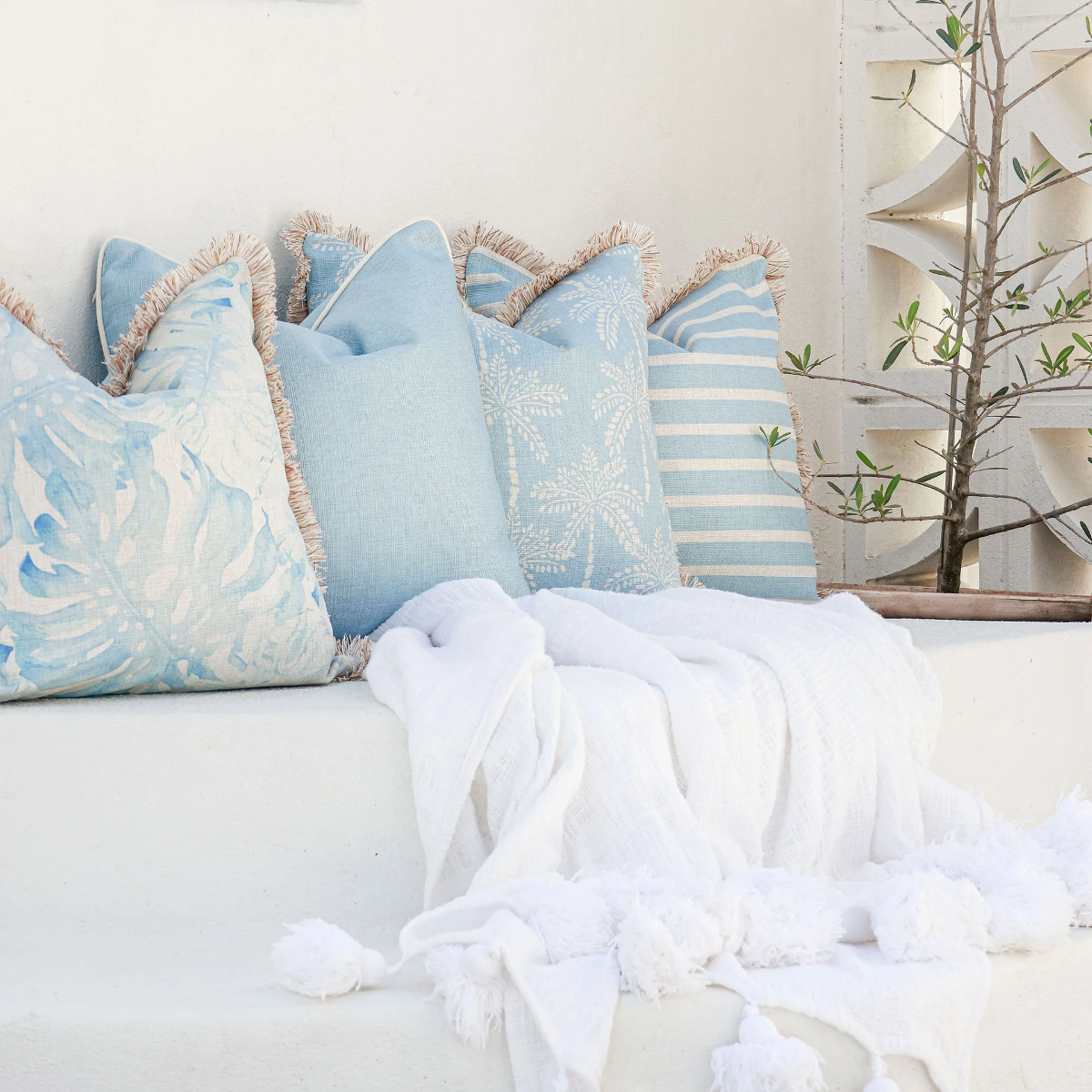 Outdoor Cushion Coastal Fringe Solid Pale Blue 60cm x 60cm - Image 4