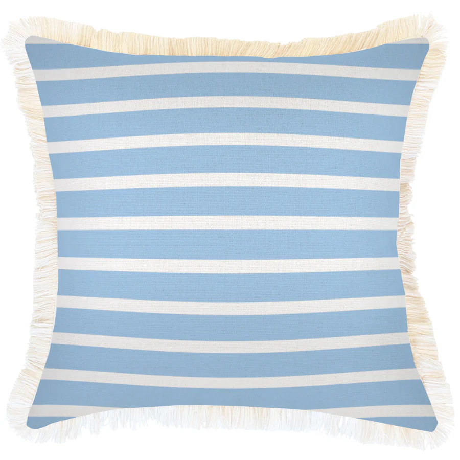 Outdoor Cushion Coastal Fringe Hampton Stripe Pale Blue 45cm x 45cm