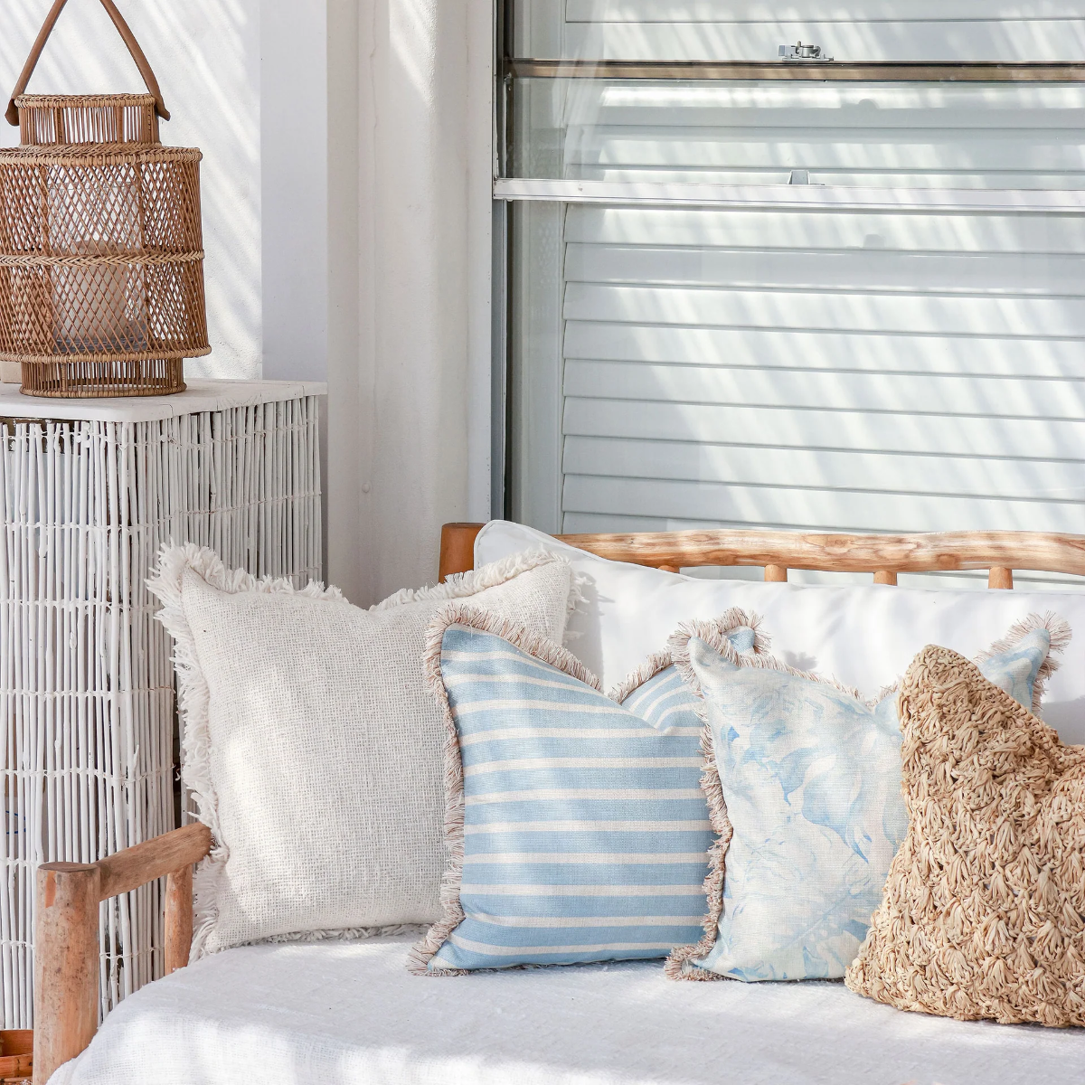 Outdoor Cushion Coastal Fringe Hampton Stripe Pale Blue 45cm x 45cm - Image 3