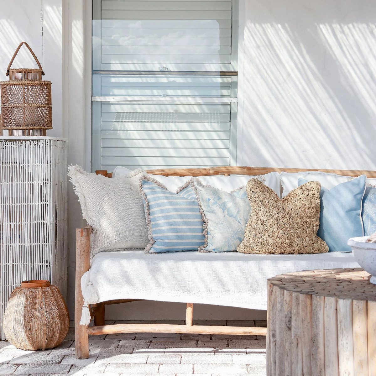 Outdoor Cushion Coastal Fringe Hampton Stripe Pale Blue 45cm x 45cm - Image 4