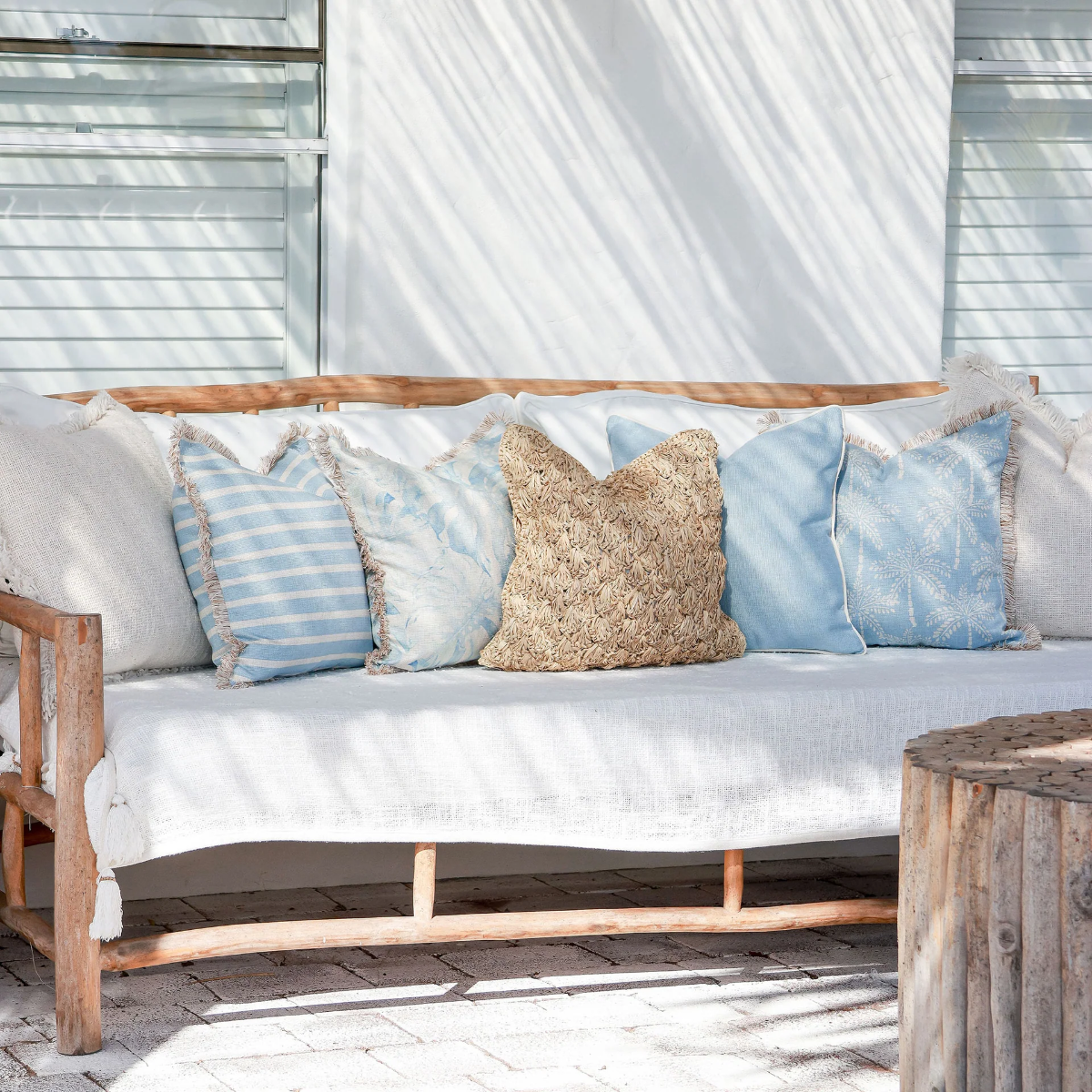 Outdoor Cushion Coastal Fringe Hampton Stripe Pale Blue 45cm x 45cm - Image 5