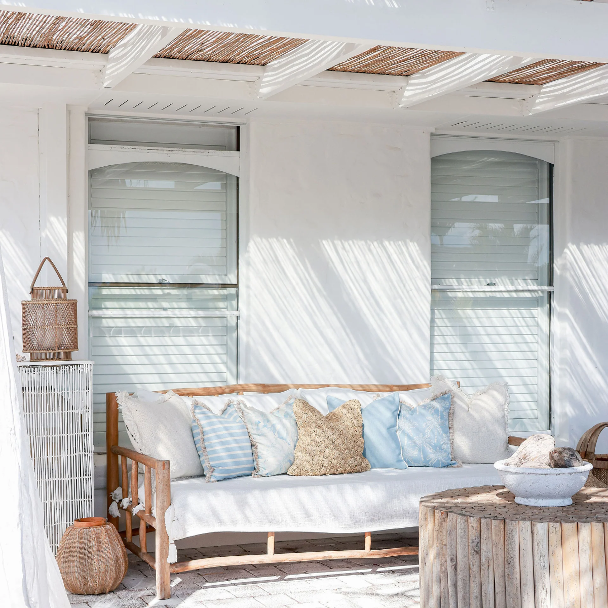 Outdoor Cushion Coastal Fringe Hampton Stripe Pale Blue 45cm x 45cm - Image 6