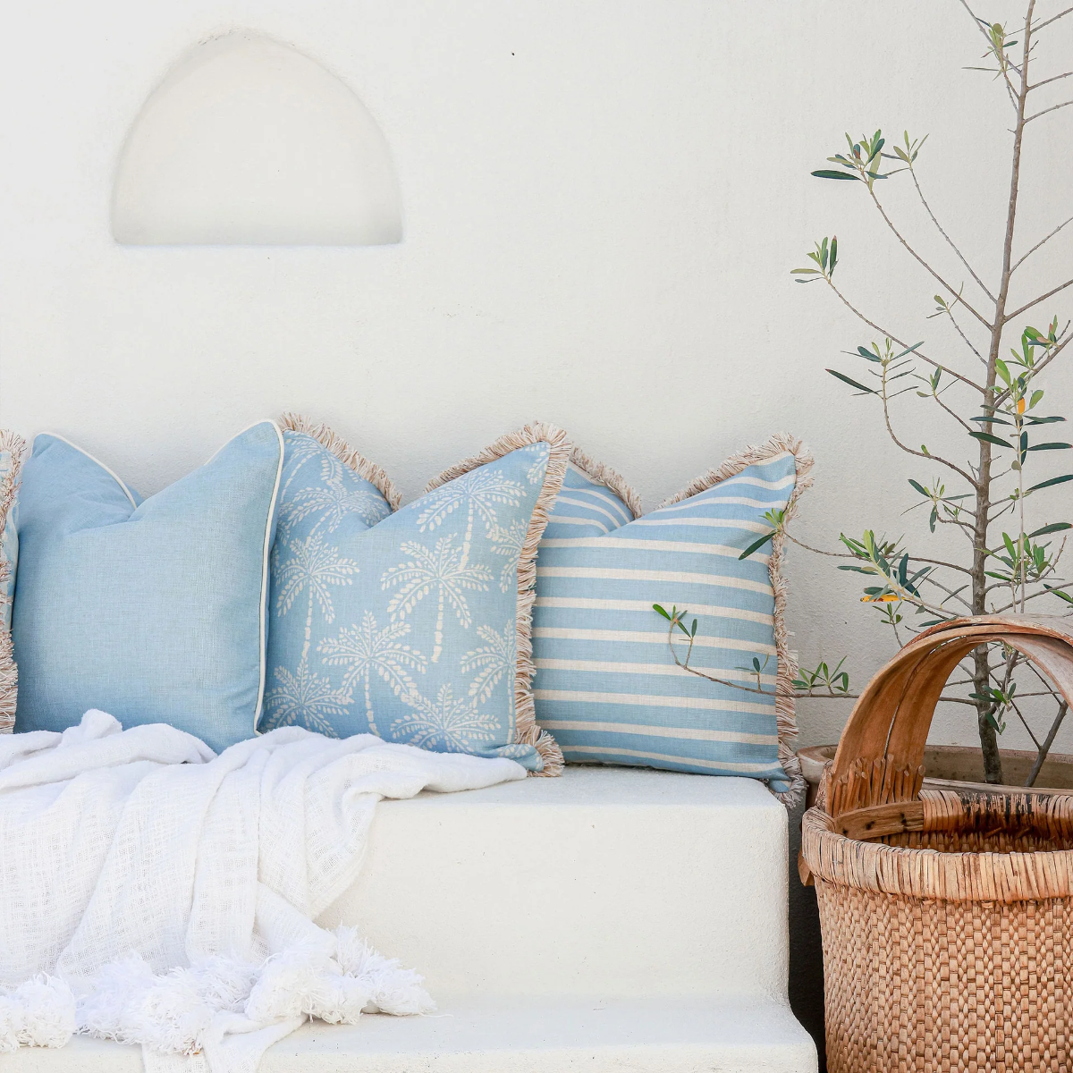 Outdoor Cushion Coastal Fringe Hampton Stripe Pale Blue 45cm x 45cm - Image 10