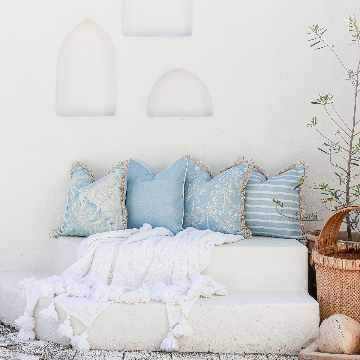 Outdoor Cushion Coastal Fringe Hampton Stripe Pale Blue 45cm x 45cm - Image 12