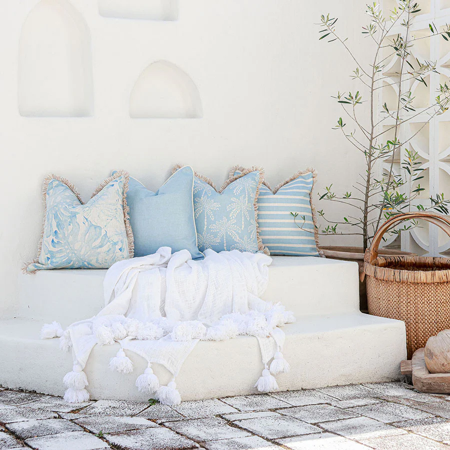 Outdoor Cushion Coastal Fringe Hampton Stripe Pale Blue 45cm x 45cm - Image 13