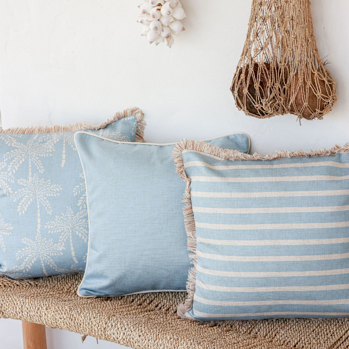 Outdoor Cushion Coastal Fringe Hampton Stripe Pale Blue 45cm x 45cm - Image 14