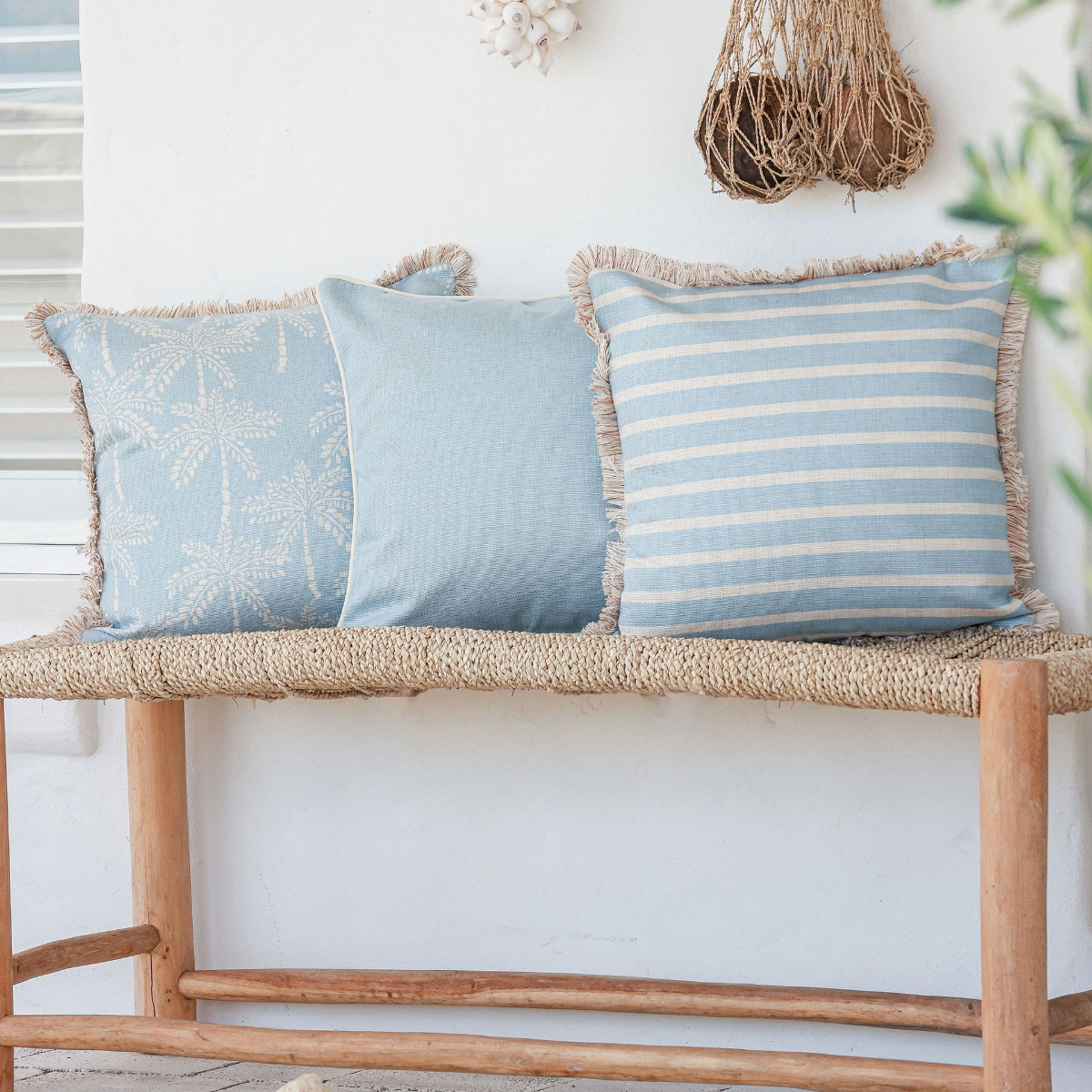 Outdoor Cushion Coastal Fringe Hampton Stripe Pale Blue 45cm x 45cm - Image 15