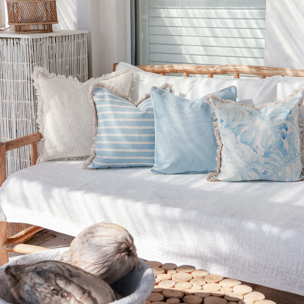 Outdoor Cushion Coastal Fringe Hampton Stripe Pale Blue 45cm x 45cm - Image 17