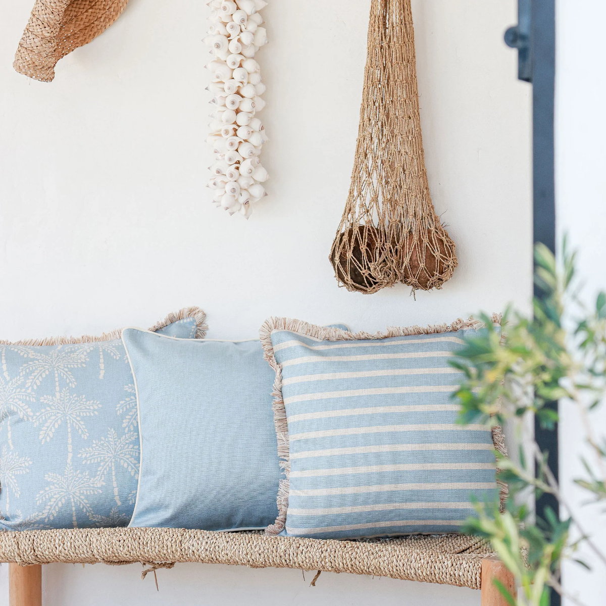 Outdoor Cushion With Piping Hampton Stripe Pale Blue 60cm x 60cm - Image 2