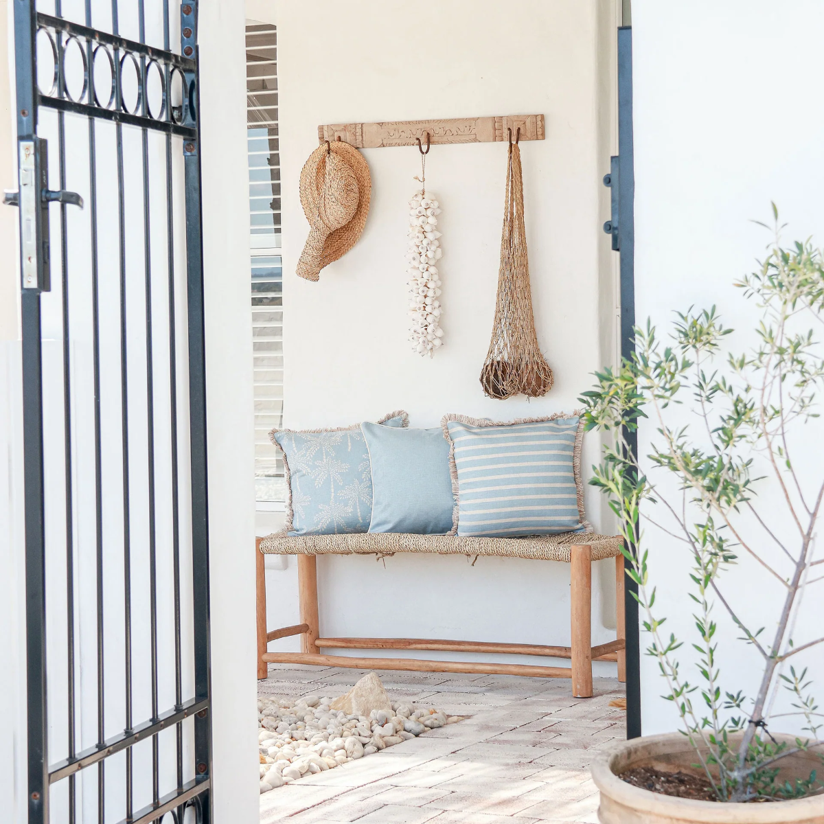 Outdoor Cushion With Piping Hampton Stripe Pale Blue 45cm x 45cm - Image 2