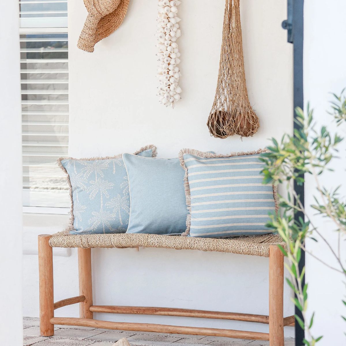Outdoor Cushion Coastal Fringe Solid Pale Blue 45cm x 45cm - Image 2