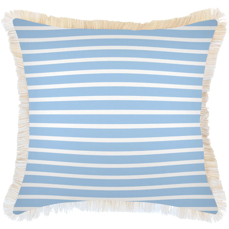 Outdoor Cushion Coastal Fringe Hampton Stripe Pale Blue 60cm x 60cm