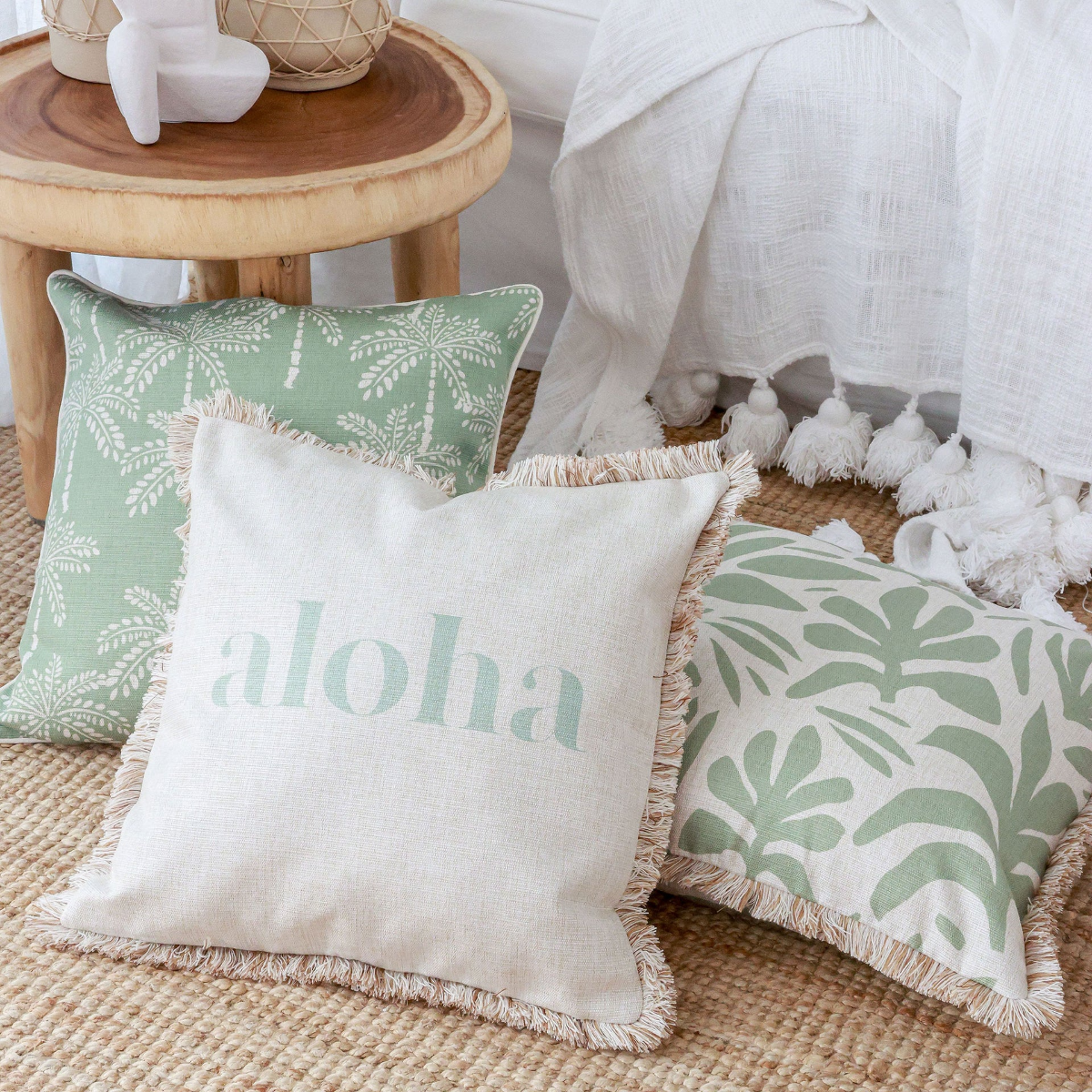 Outdoor Cushion With Piping Cabana Palms Sage 45cm x 45cm - Image 4