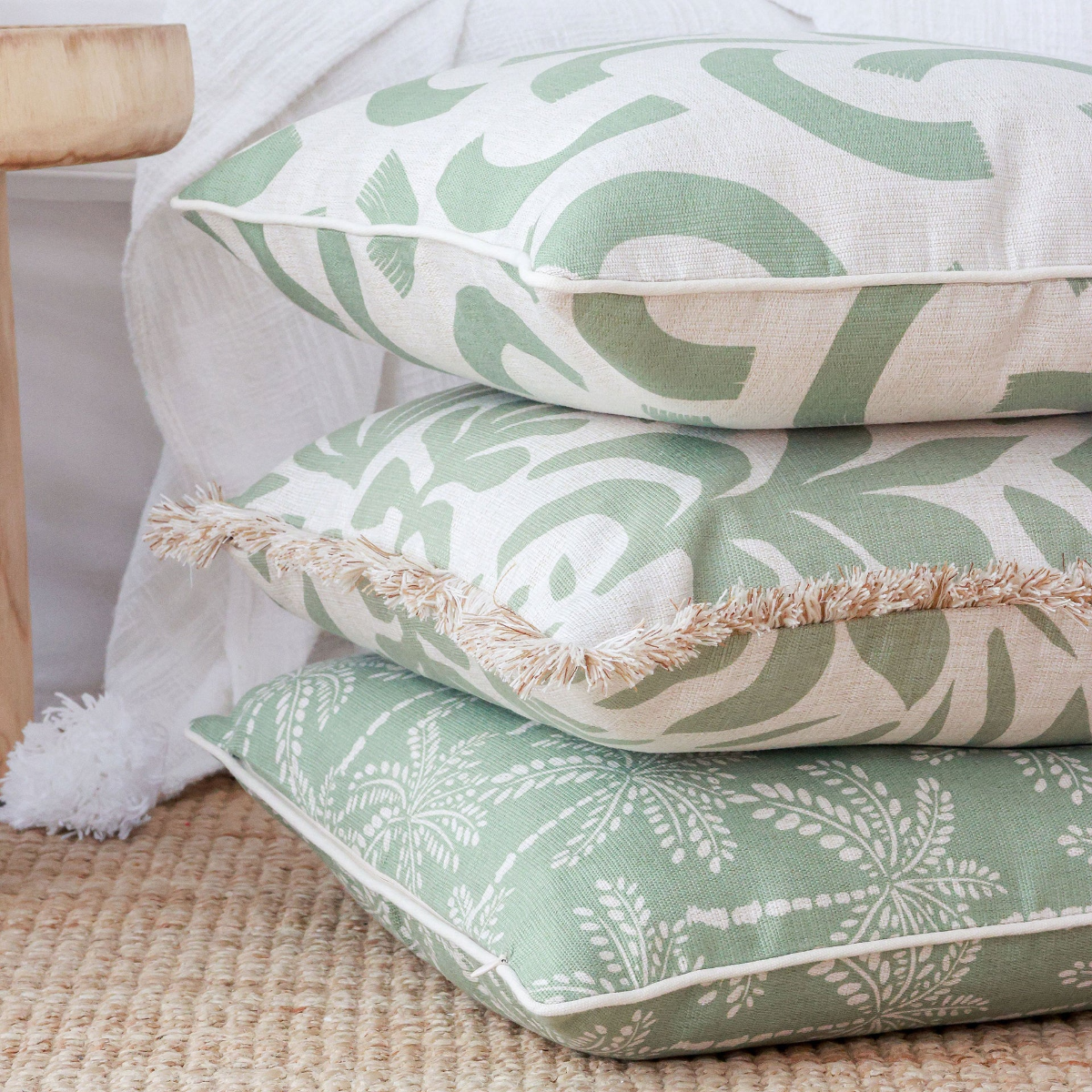 Outdoor Cushion With Piping Cabana Palms Sage 45cm x 45cm - Image 5