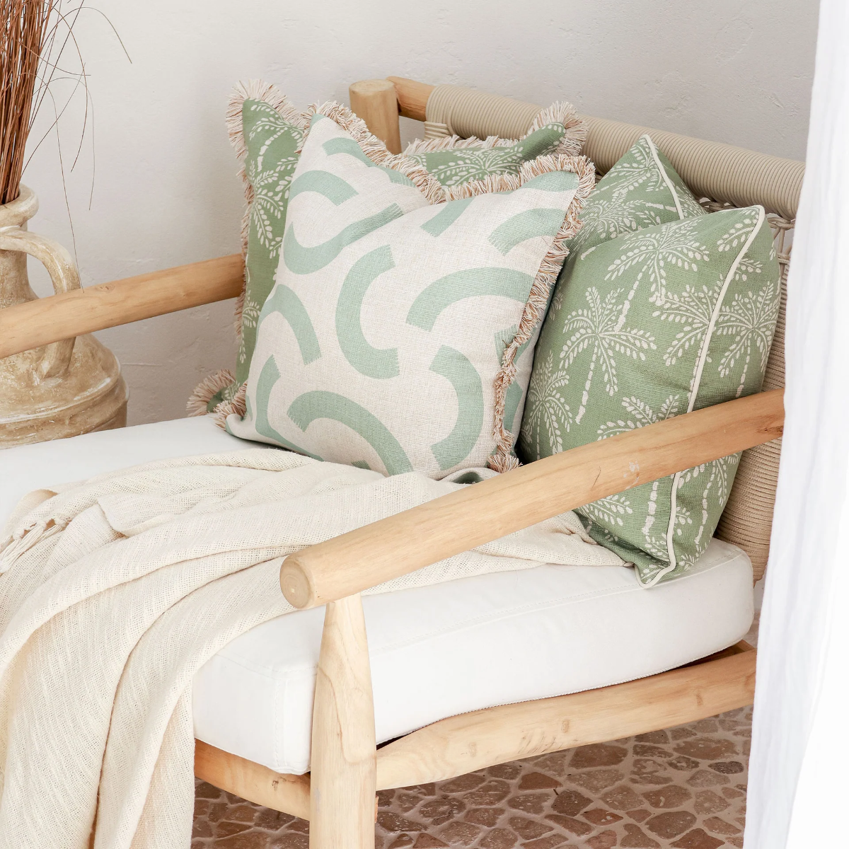 Outdoor Cushion With Piping Cabana Palms Sage 45cm x 45cm - Image 6