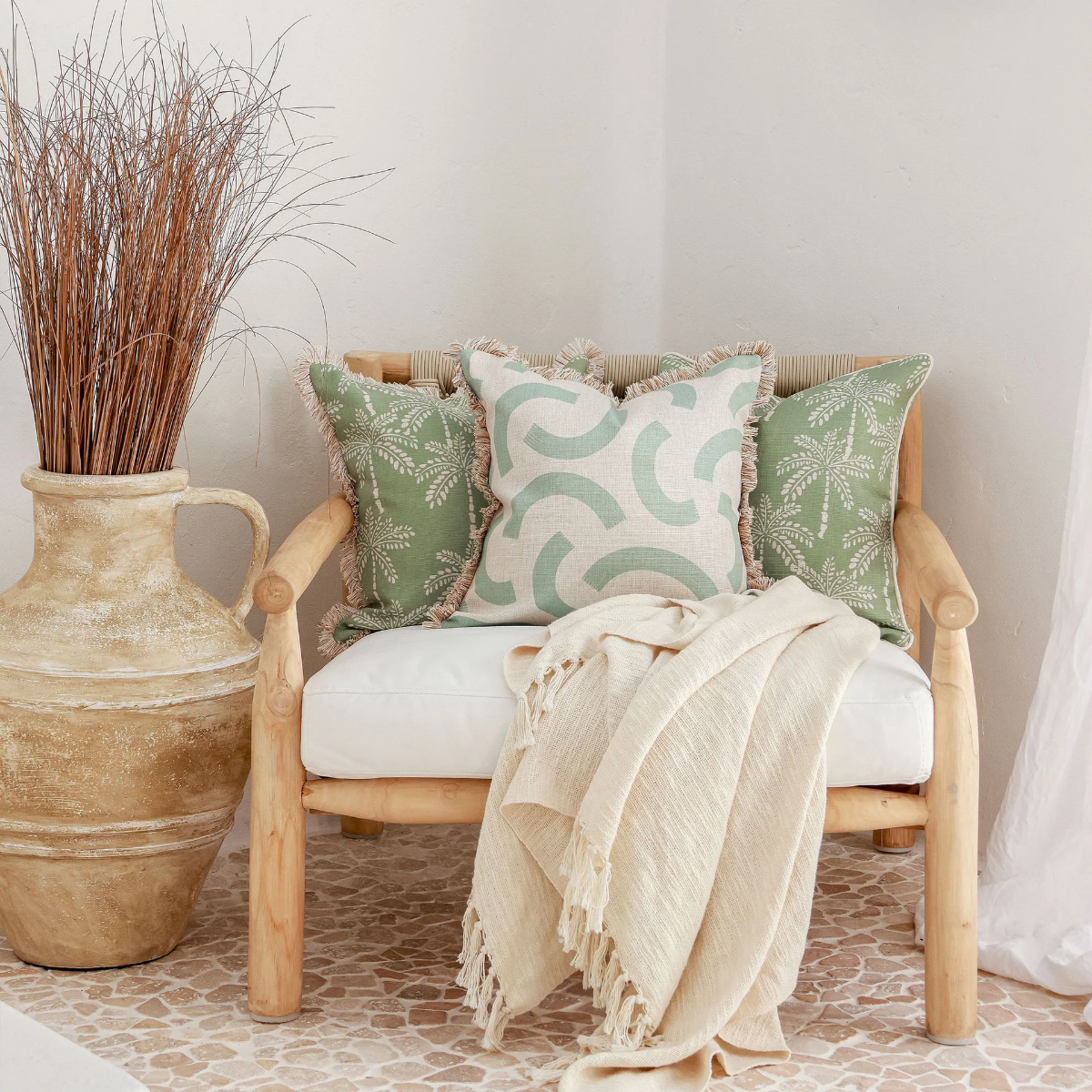 Outdoor Cushion With Piping Cabana Palms Sage 45cm x 45cm - Image 7