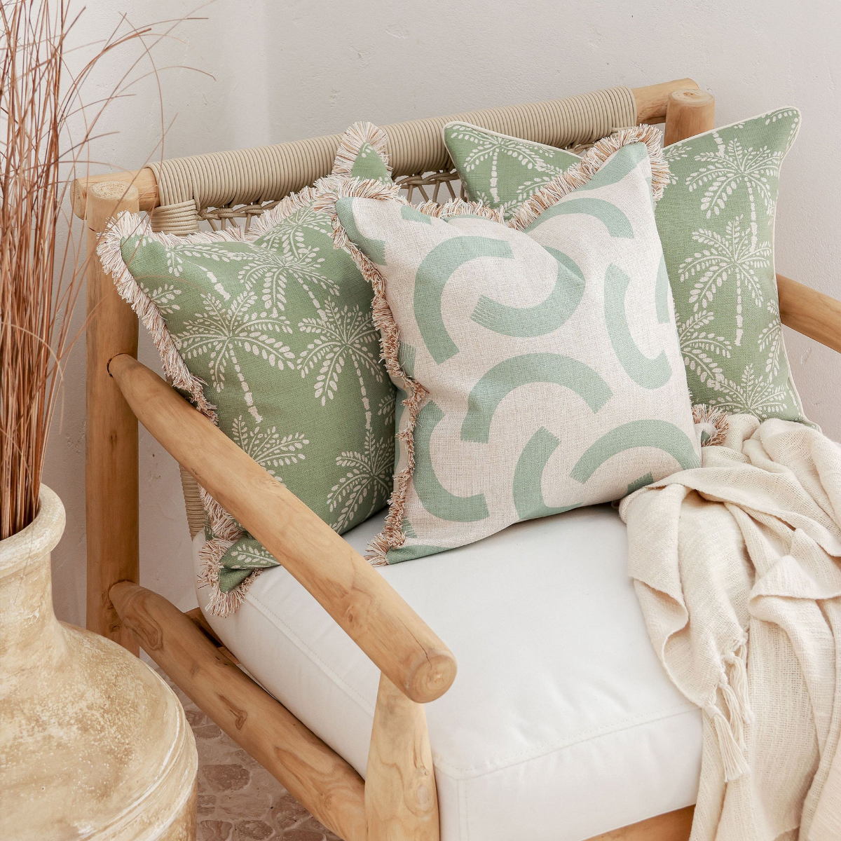 Outdoor Cushion With Piping Cabana Palms Sage 45cm x 45cm - Image 8