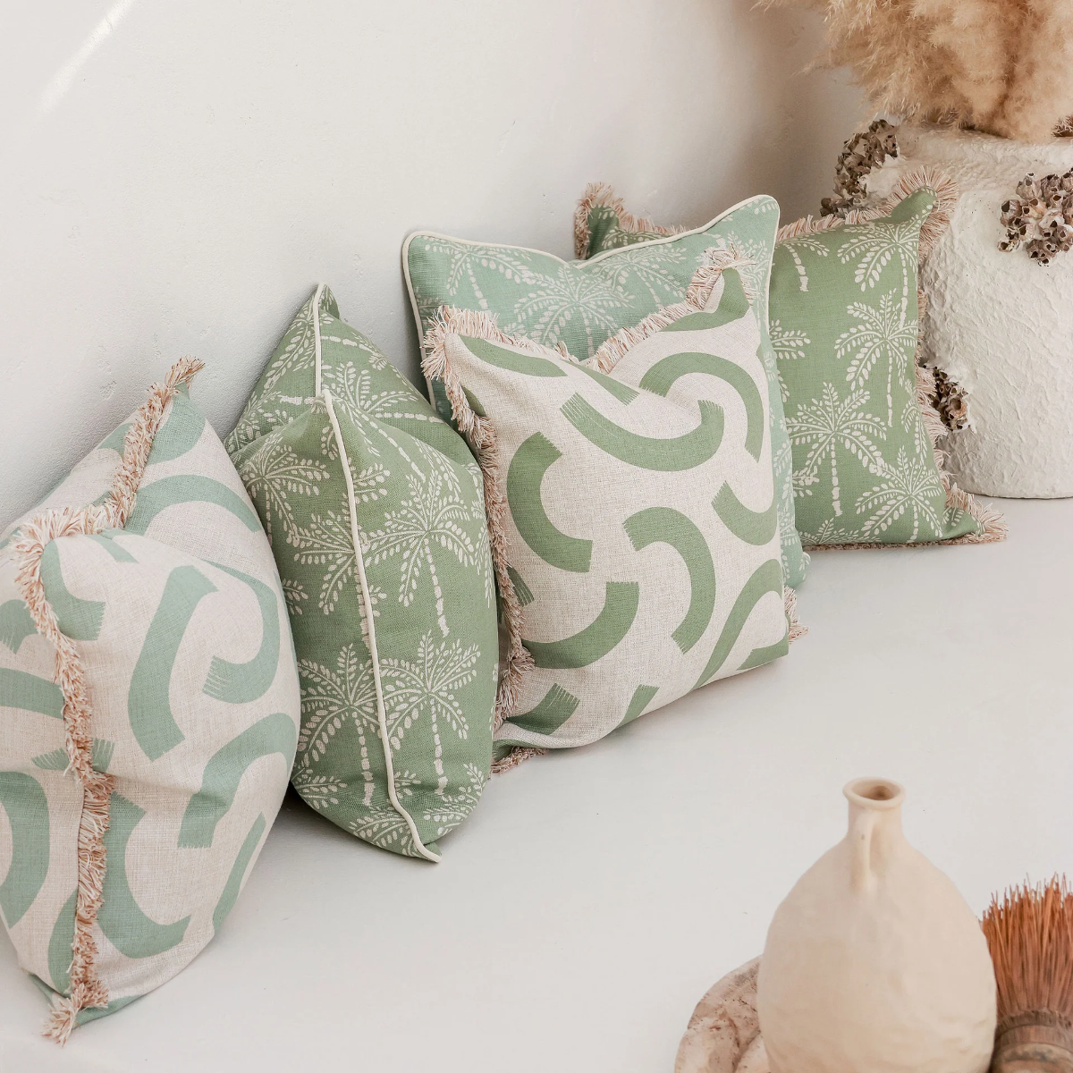 Outdoor Cushion With Piping Cabana Palms Sage 45cm x 45cm - Image 9