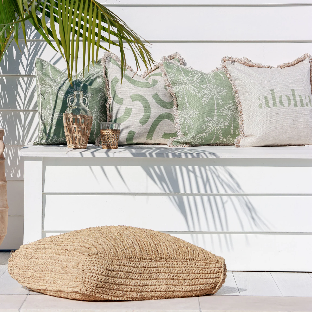 Outdoor Cushion With Piping Cabana Palms Sage 45cm x 45cm - Image 12