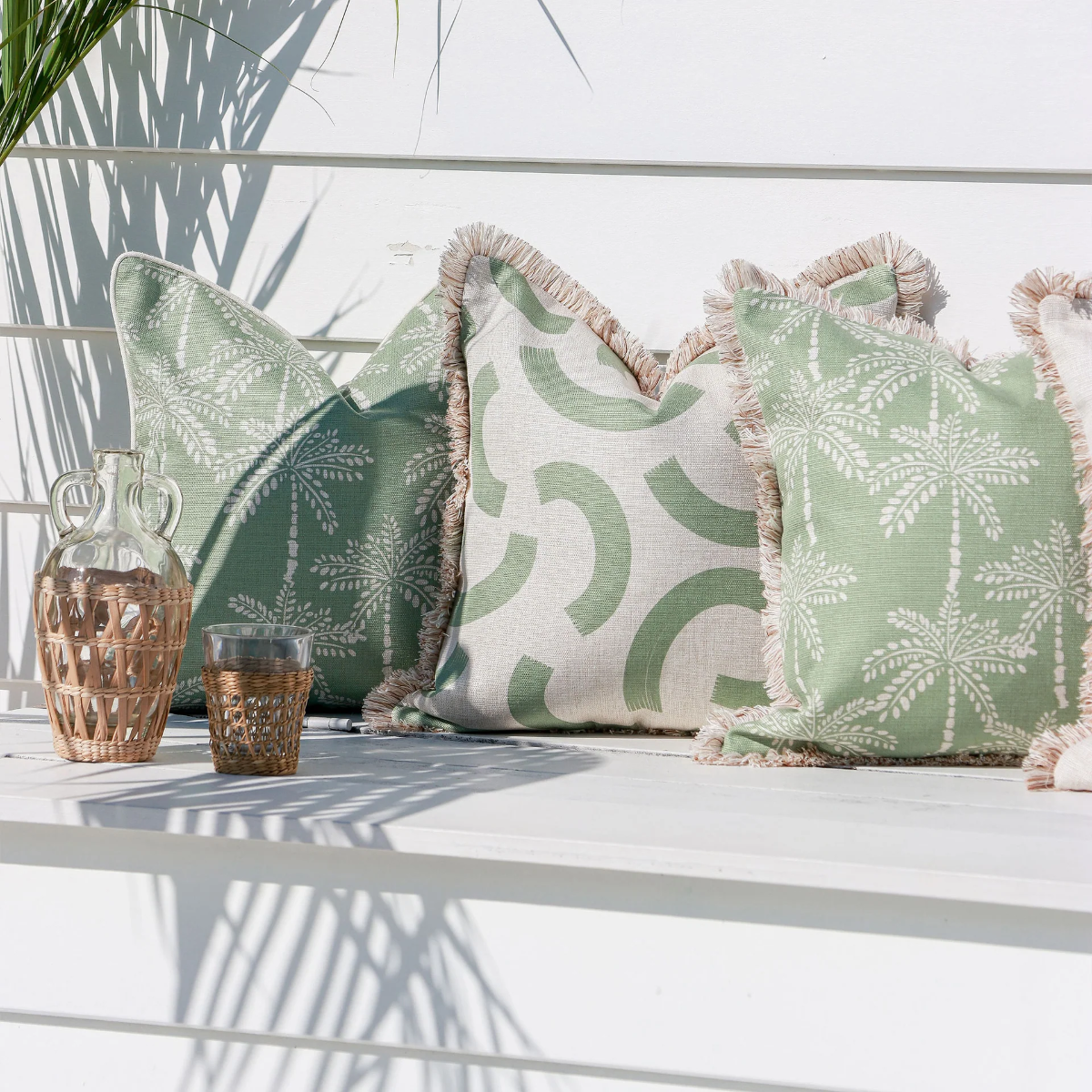 Outdoor Cushion With Piping Cabana Palms Sage 45cm x 45cm - Image 13