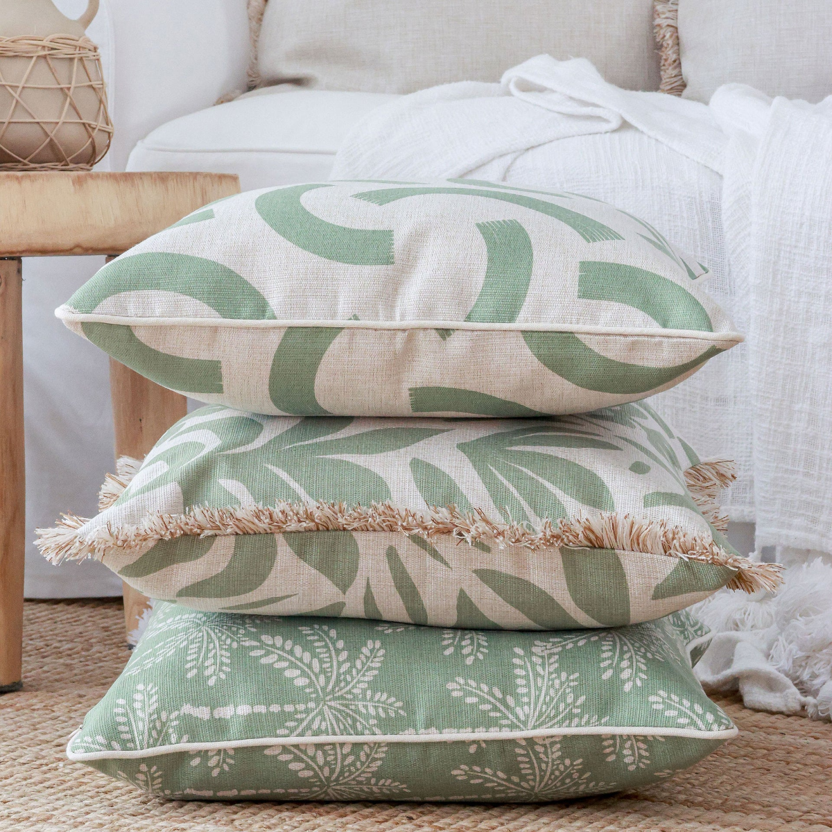 Outdoor Cushion With Piping Cabana Palms Sage 35cm x 50cm - Image 3