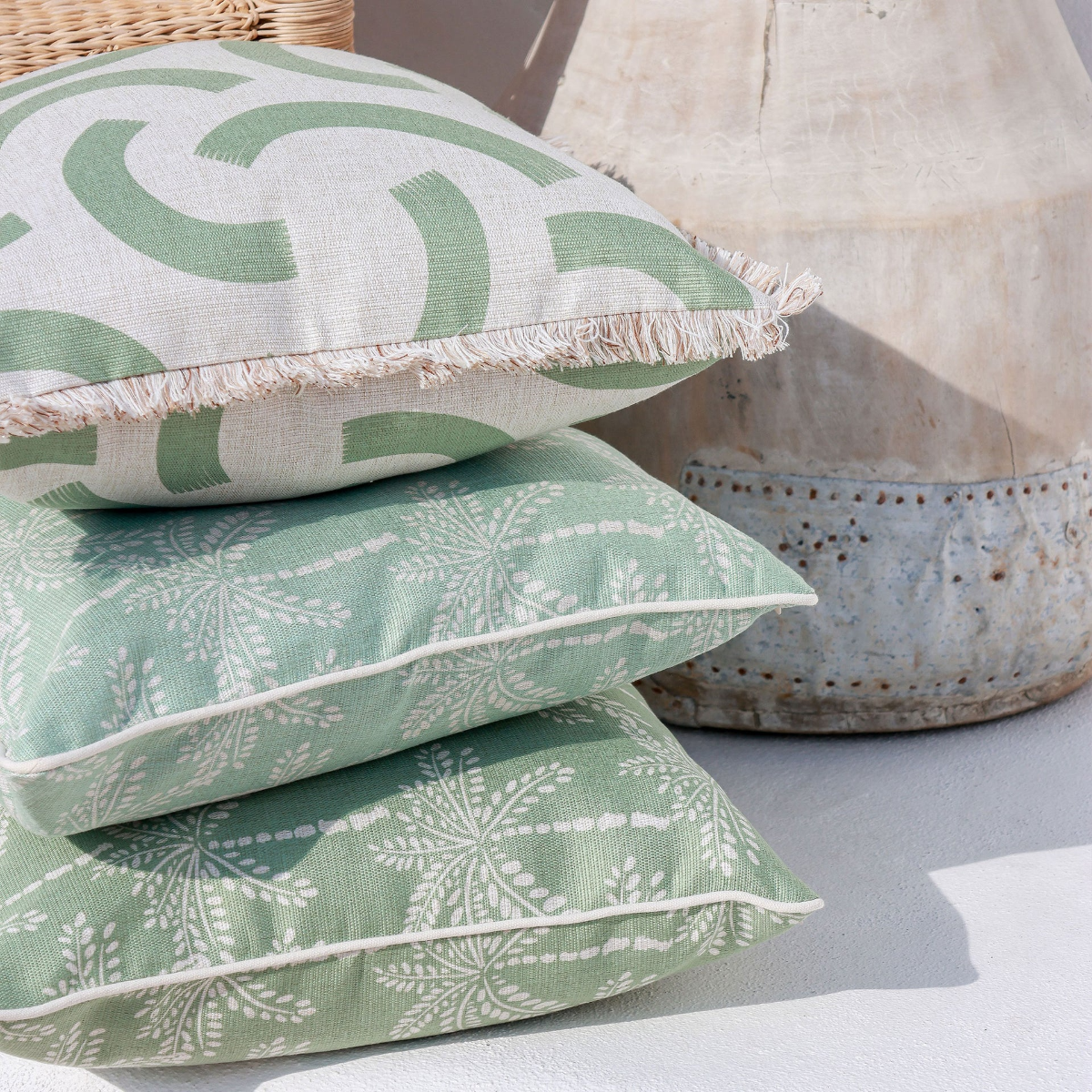 Outdoor Cushion With Piping Cabana Palms Sage 35cm x 50cm - Image 4