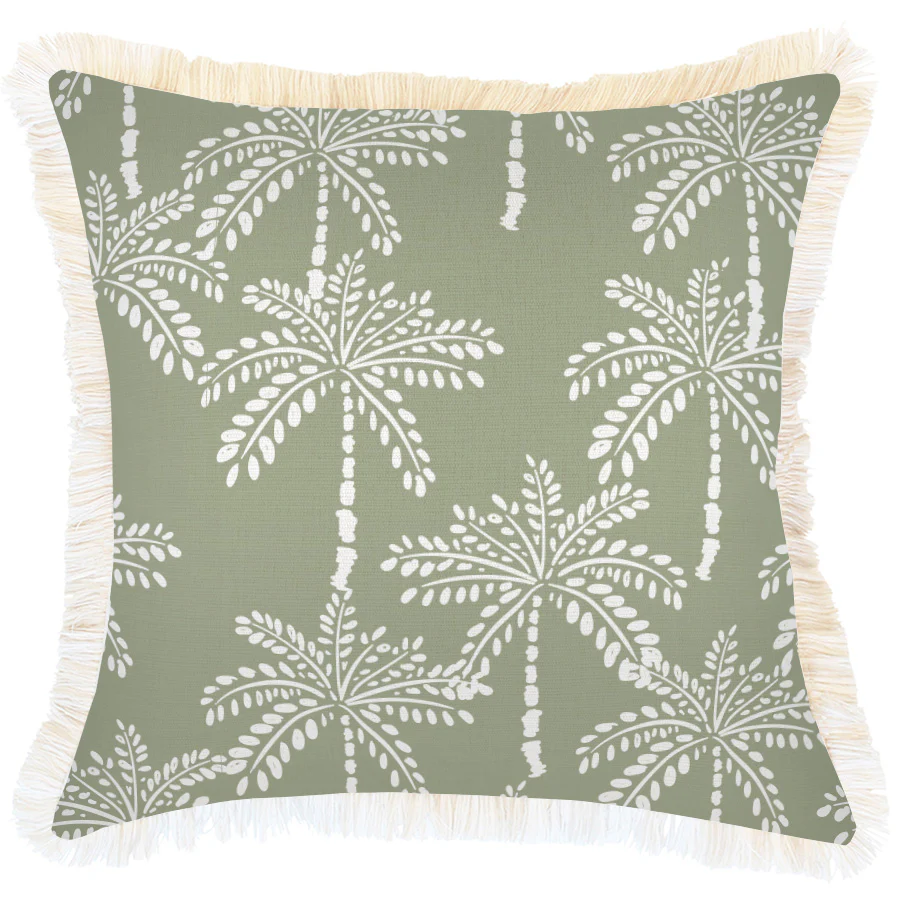Outdoor Cushion Coastal Fringe Cabana Palms Sage 45cm x 45cm