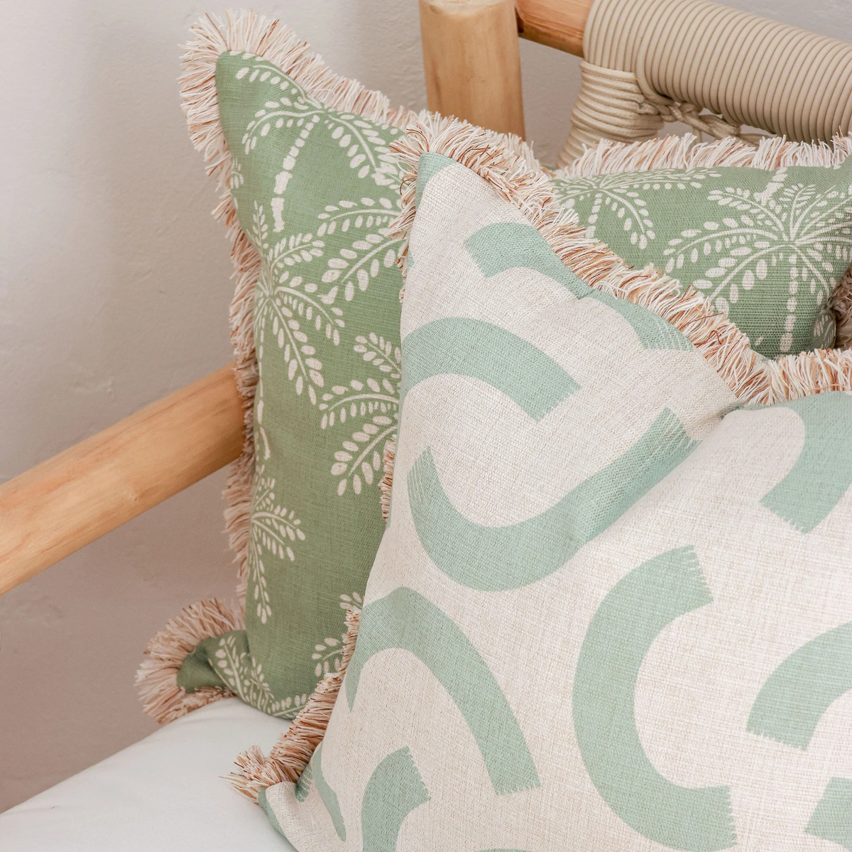 Outdoor Cushion Coastal Fringe Cabana Palms Sage 45cm x 45cm - Image 2