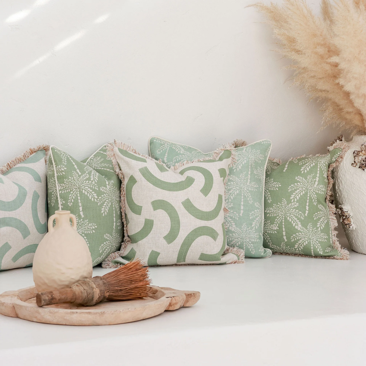 Outdoor Cushion Coastal Fringe Cabana Palms Sage 45cm x 45cm - Image 8
