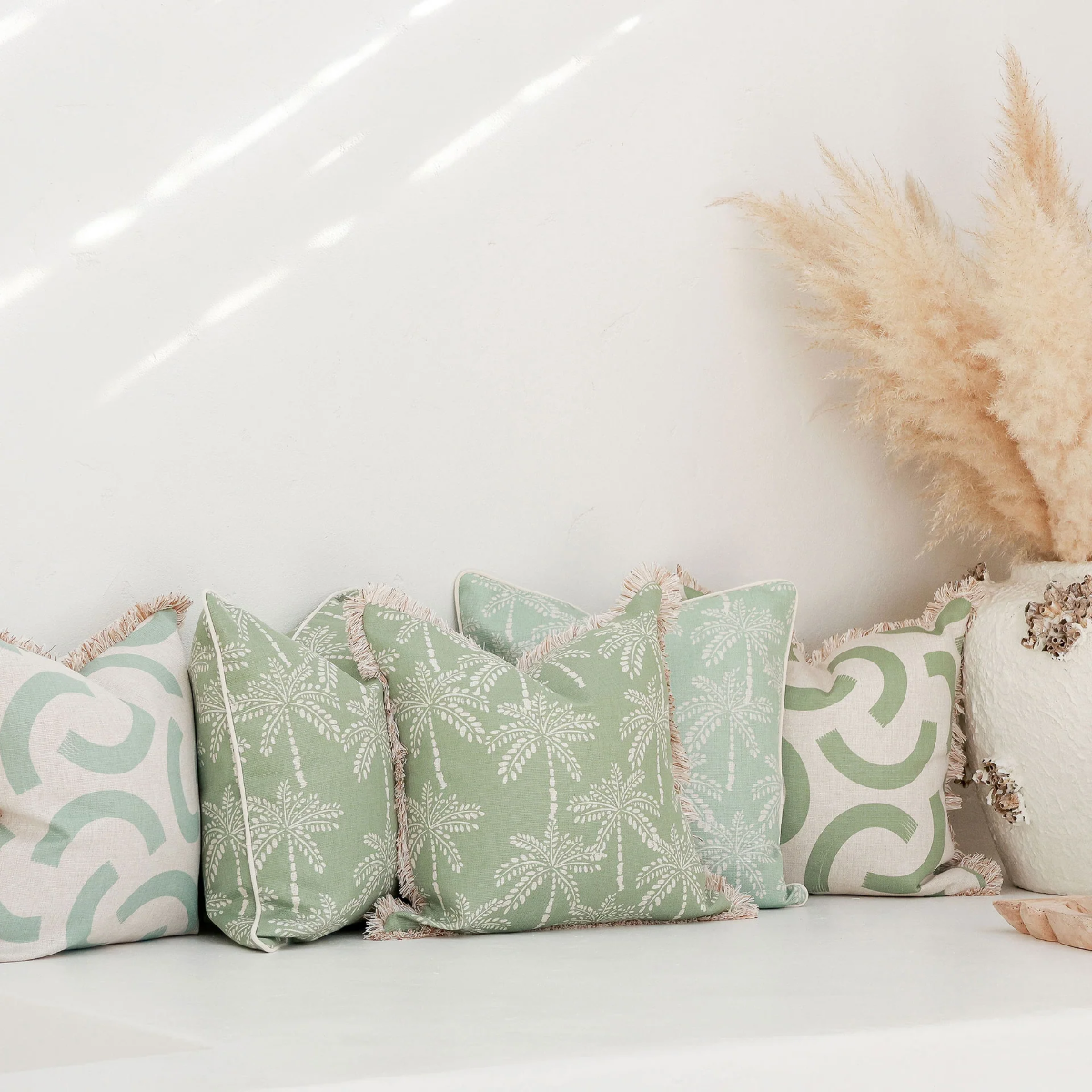 Outdoor Cushion Coastal Fringe Cabana Palms Sage 45cm x 45cm - Image 13